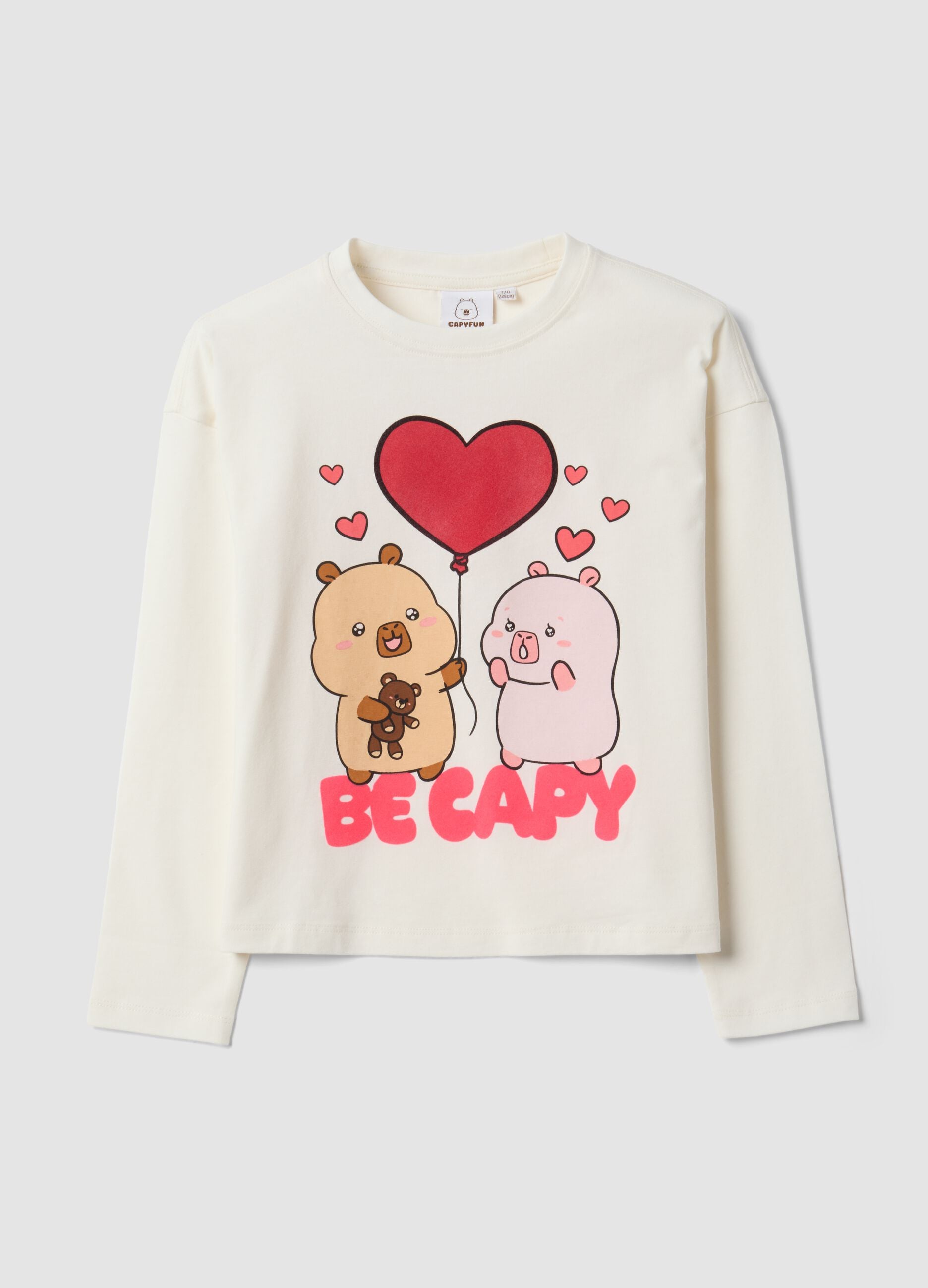 Wei&szlig;es M&auml;dchen-T-Shirt aus Stretch-Baumwolle mit Capybara-Print