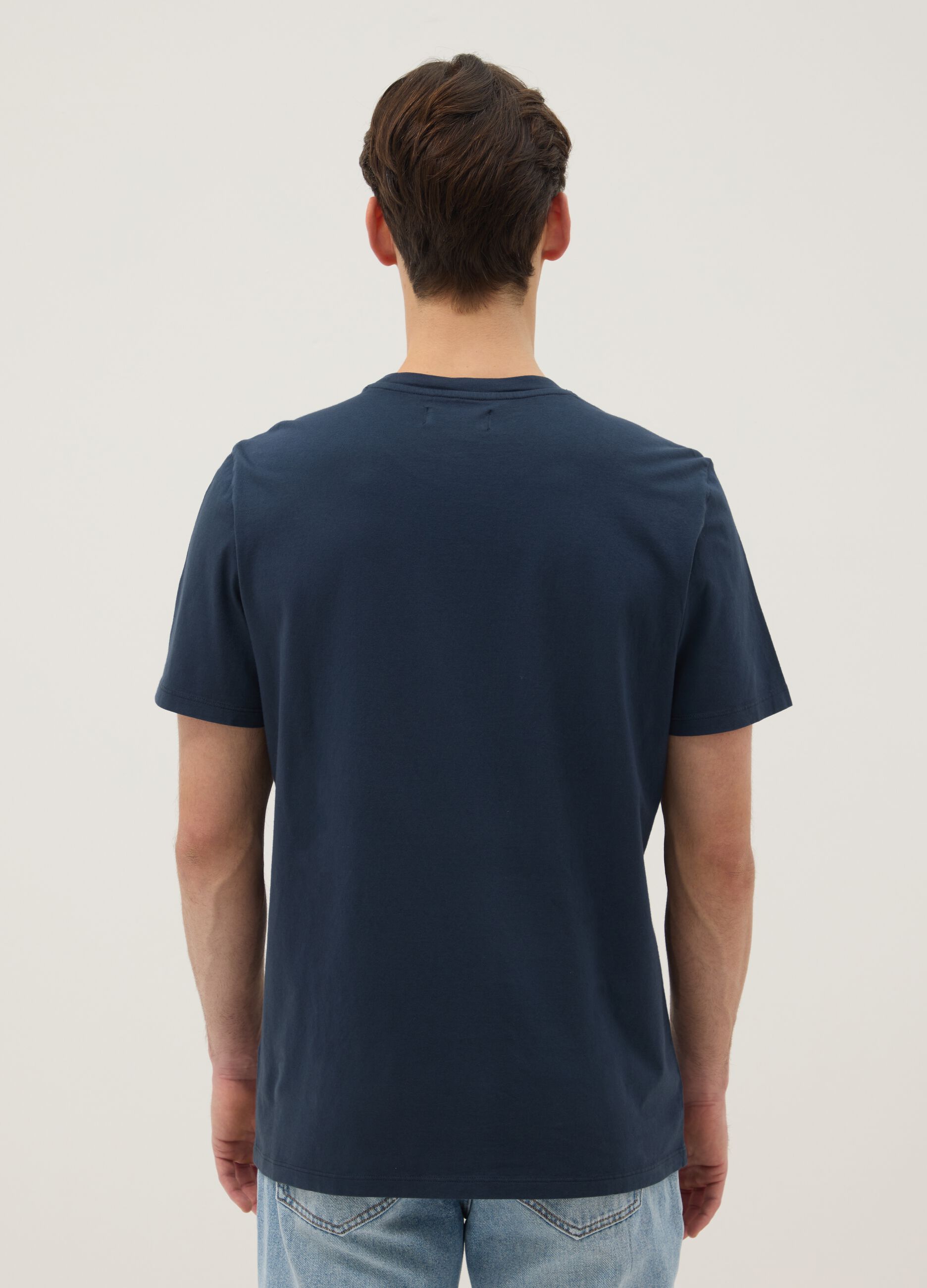 Blue regular fit crew-neck pure cotton T-shirt