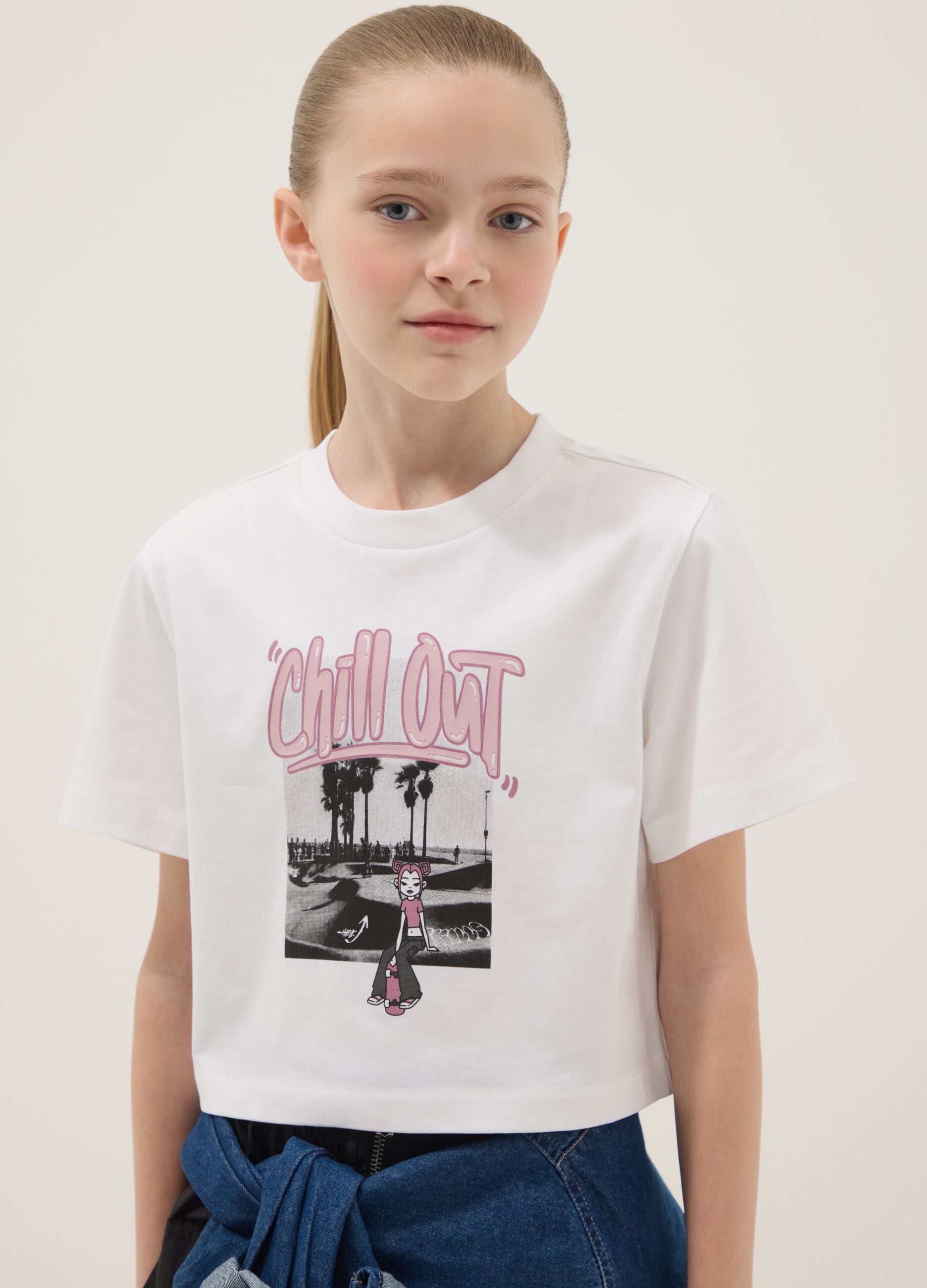 White organic cotton printed T-shirt