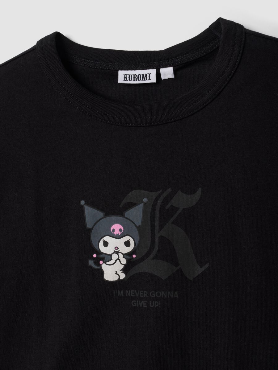 Black pure cotton Kuromi print T-shirt, regular fit_5