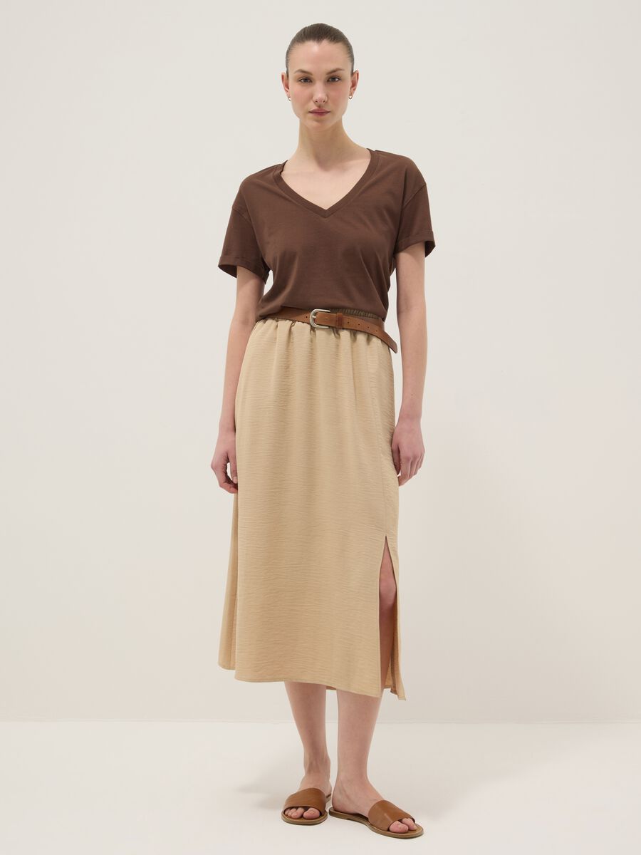 Brown pure cotton V-neck relaxed fit T-shirt_2