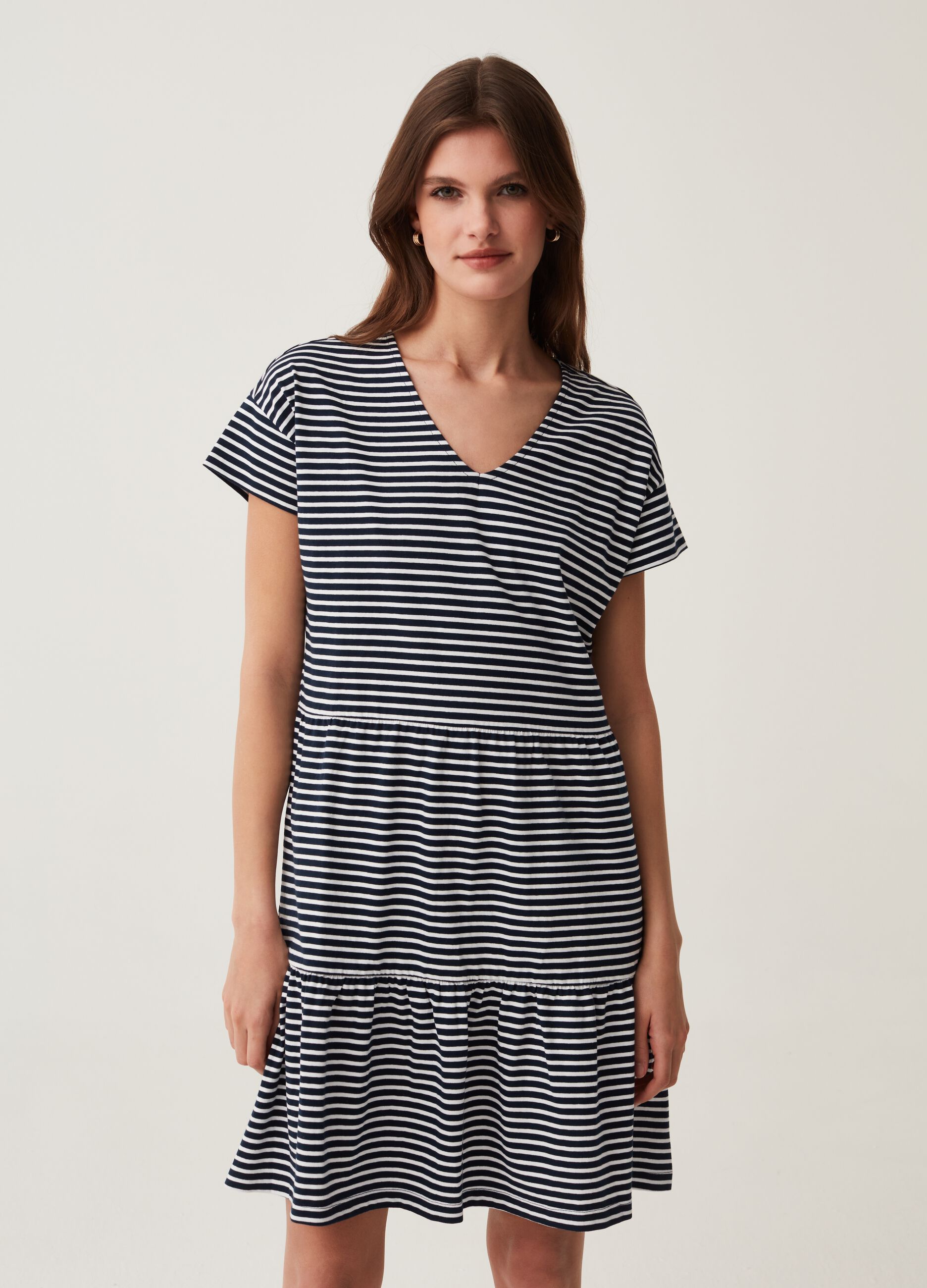 Tiered dress with striped pattern