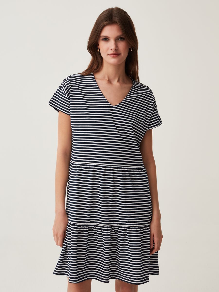 Tiered dress with striped pattern_0
