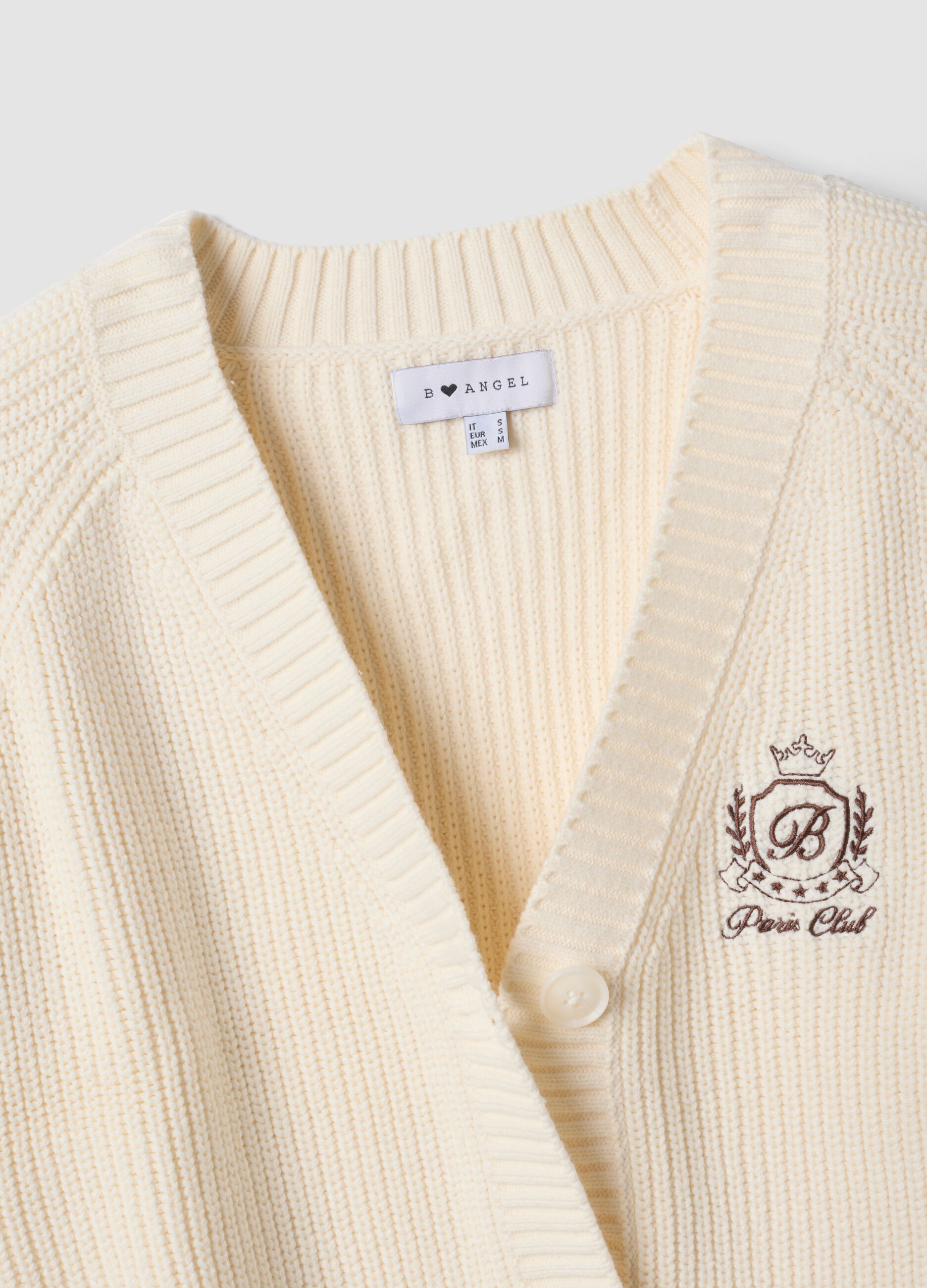 Cardigan beige in misto cotone con scollo profondo a V fitted