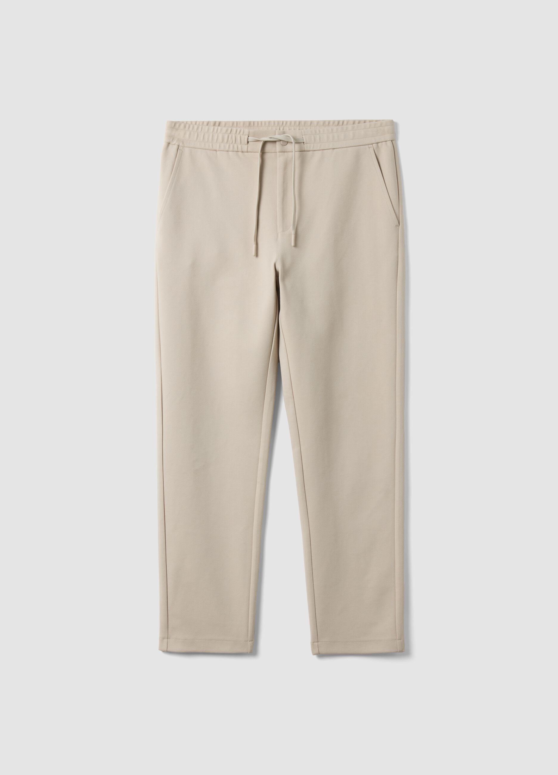 Beige regular-fit stretch cotton trousers