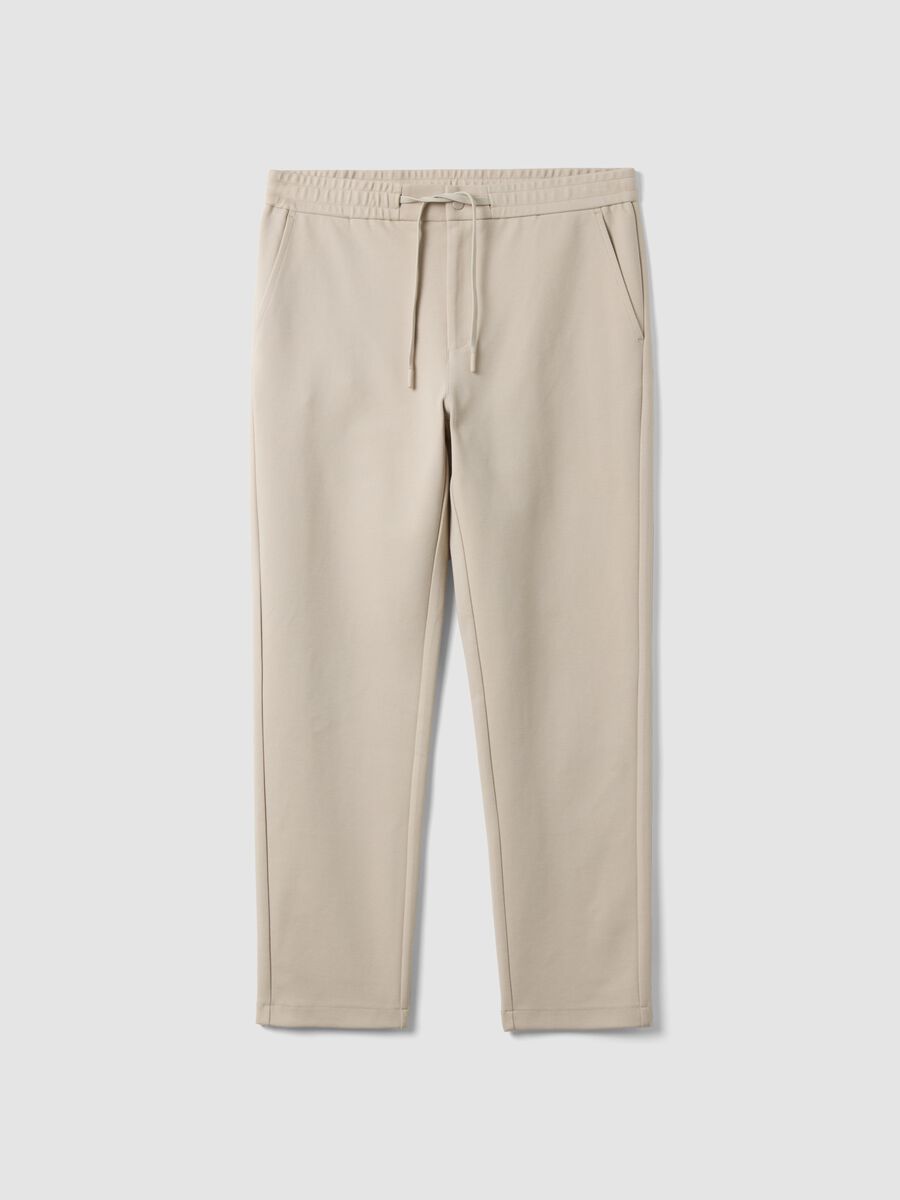 Beige regular-fit stretch cotton trousers_0