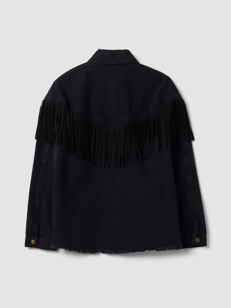 Giacca nera in denim di puro cotone con frange_6