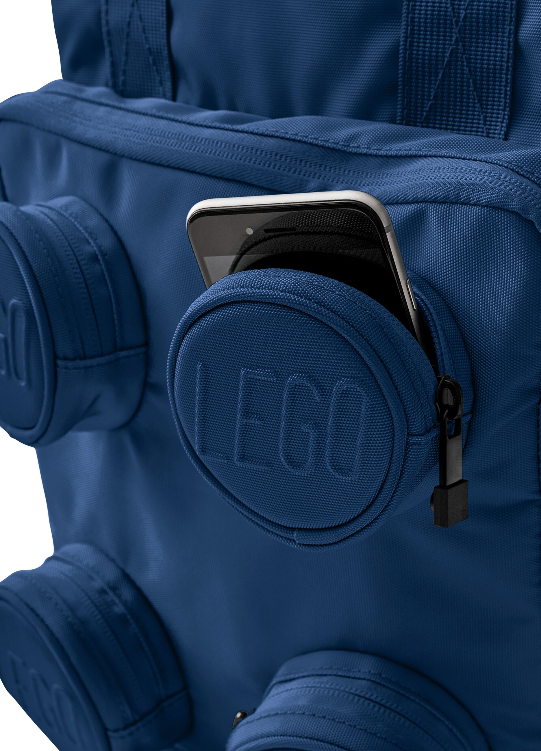 Blue backpack with front pockets