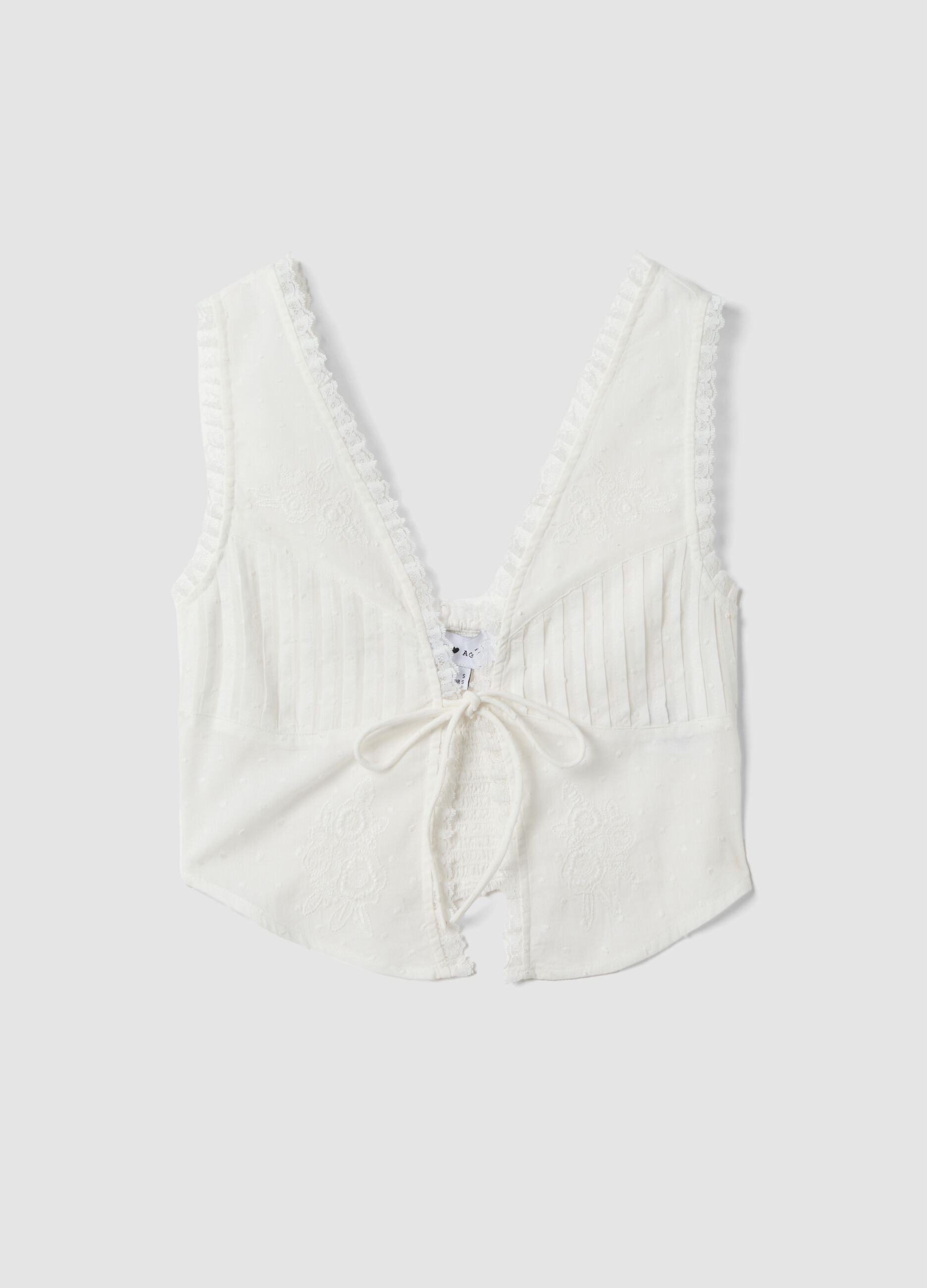 White pure cotton waistcoat with lace