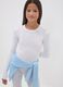 White fitted stretch cotton bodysuit with crew neck_0