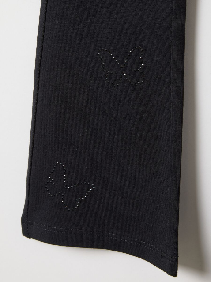 Girls' black slim fit stretch cotton leggings with decorations_3