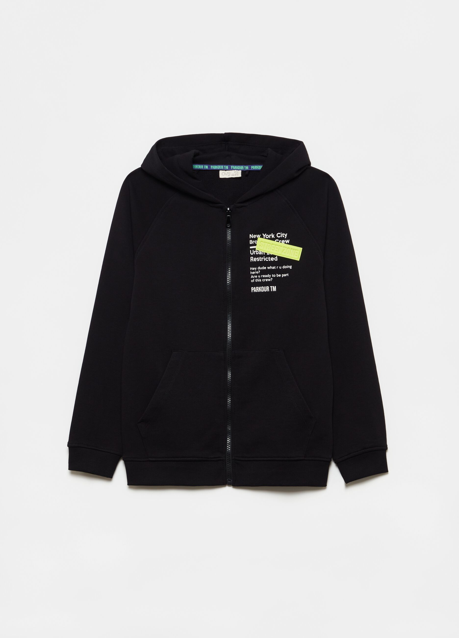 Full-zip sweatshirt with hood and print
