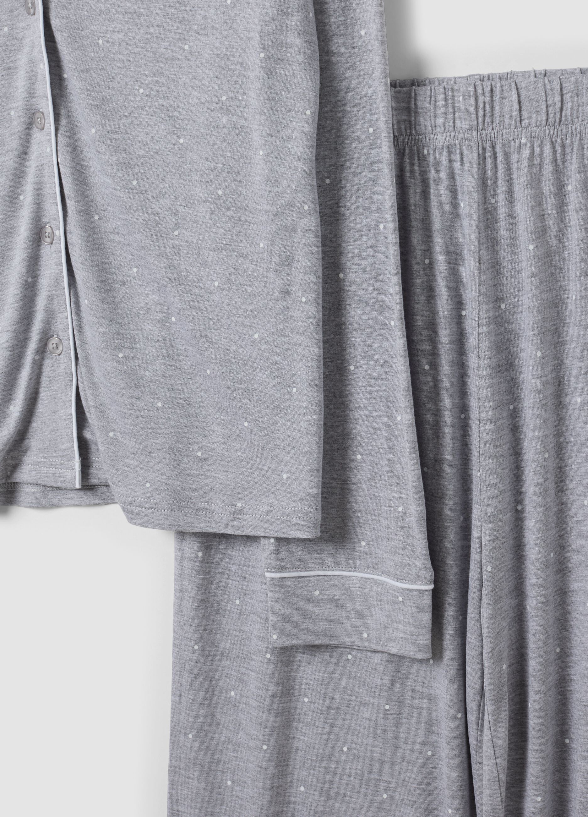 Grey pure viscose polka-dot V-neck pyjamas