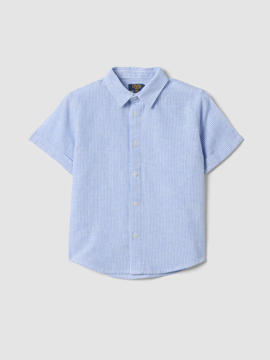 Boys&rsquo; light blue striped linen-cotton blend shirt, regular fit_0