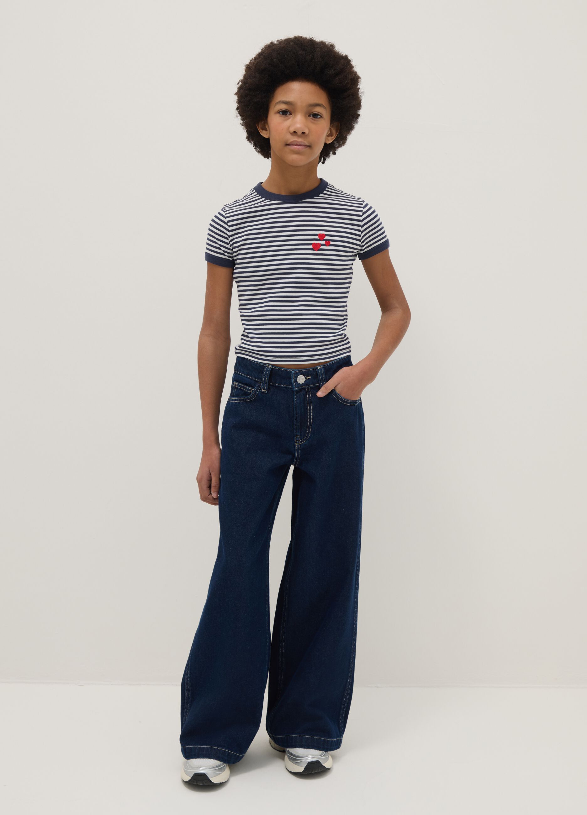 Girls' blue denim wide leg jeans in pure cotton