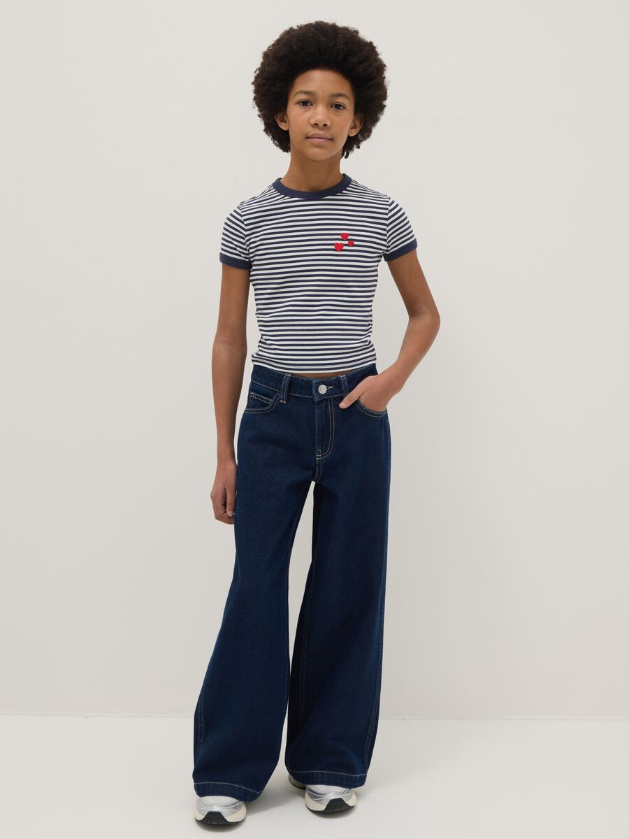 Girls' blue denim wide leg jeans in pure cotton_0