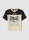 T-shirt infantil bege de manga curta com decote em V e corte oversize_0