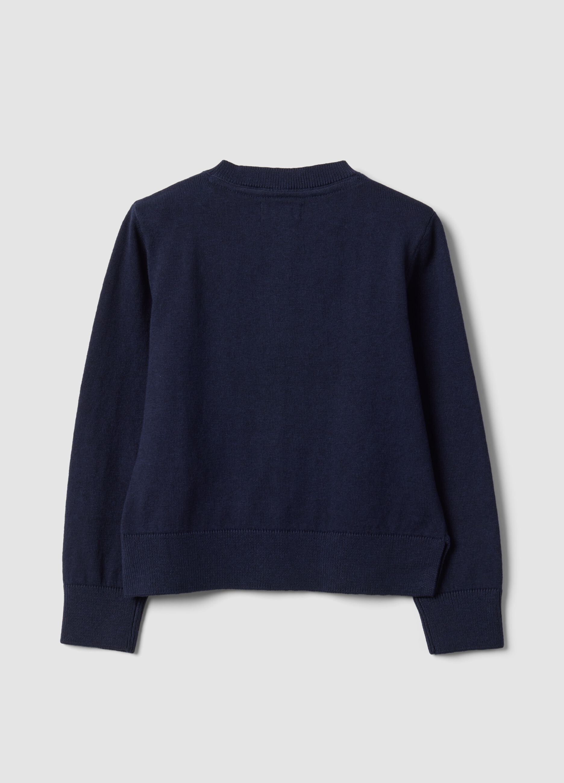 Blue cotton-blend crew-neck cardigan, regular fit, for girls