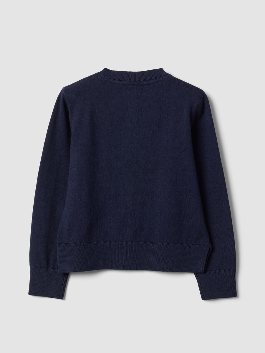 Blue cotton-blend crew-neck cardigan, regular fit, for girls_1