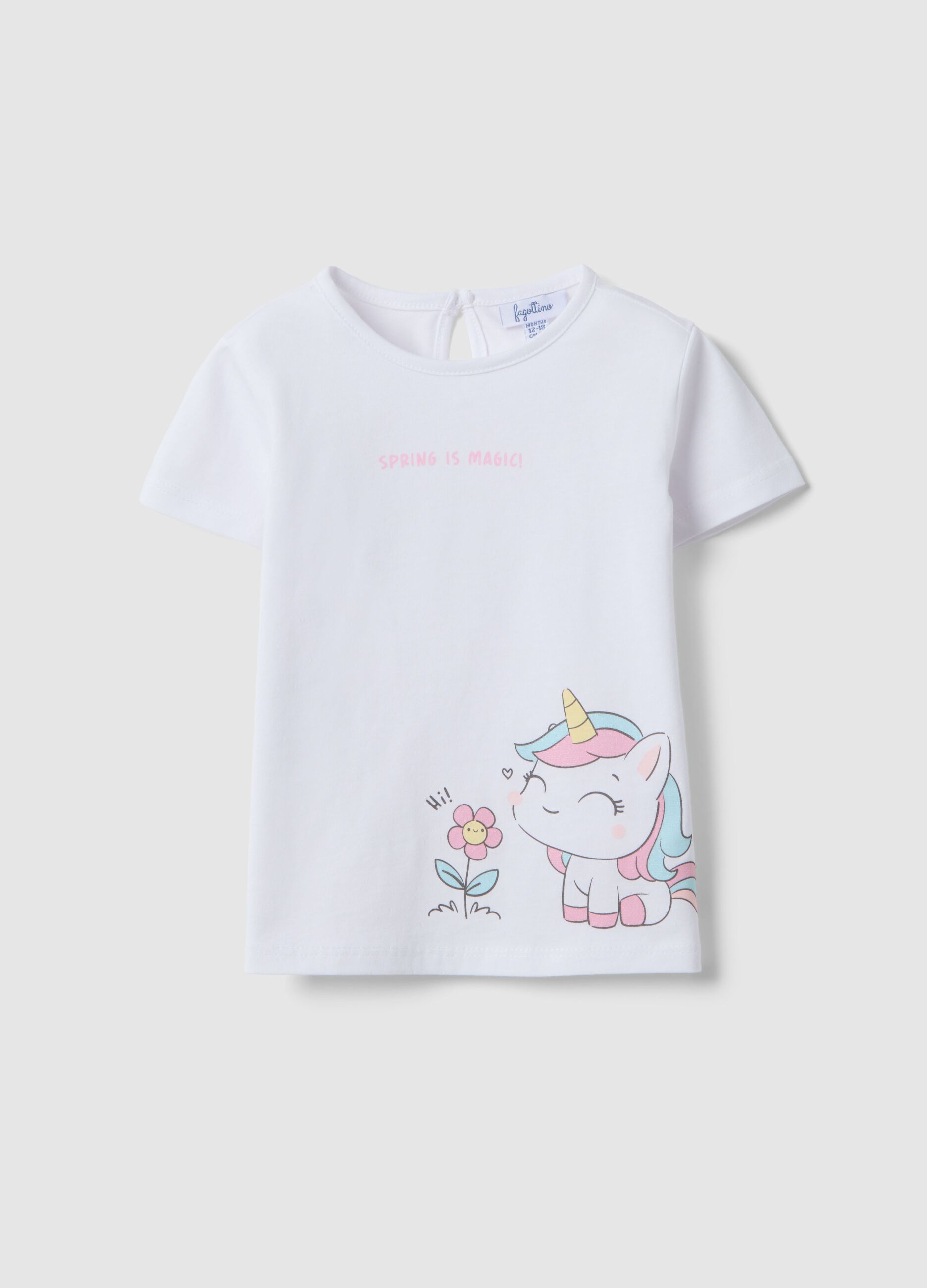 T-shirt branco de puro algod&atilde;o para meninas regular fit com unic&oacute;rnio