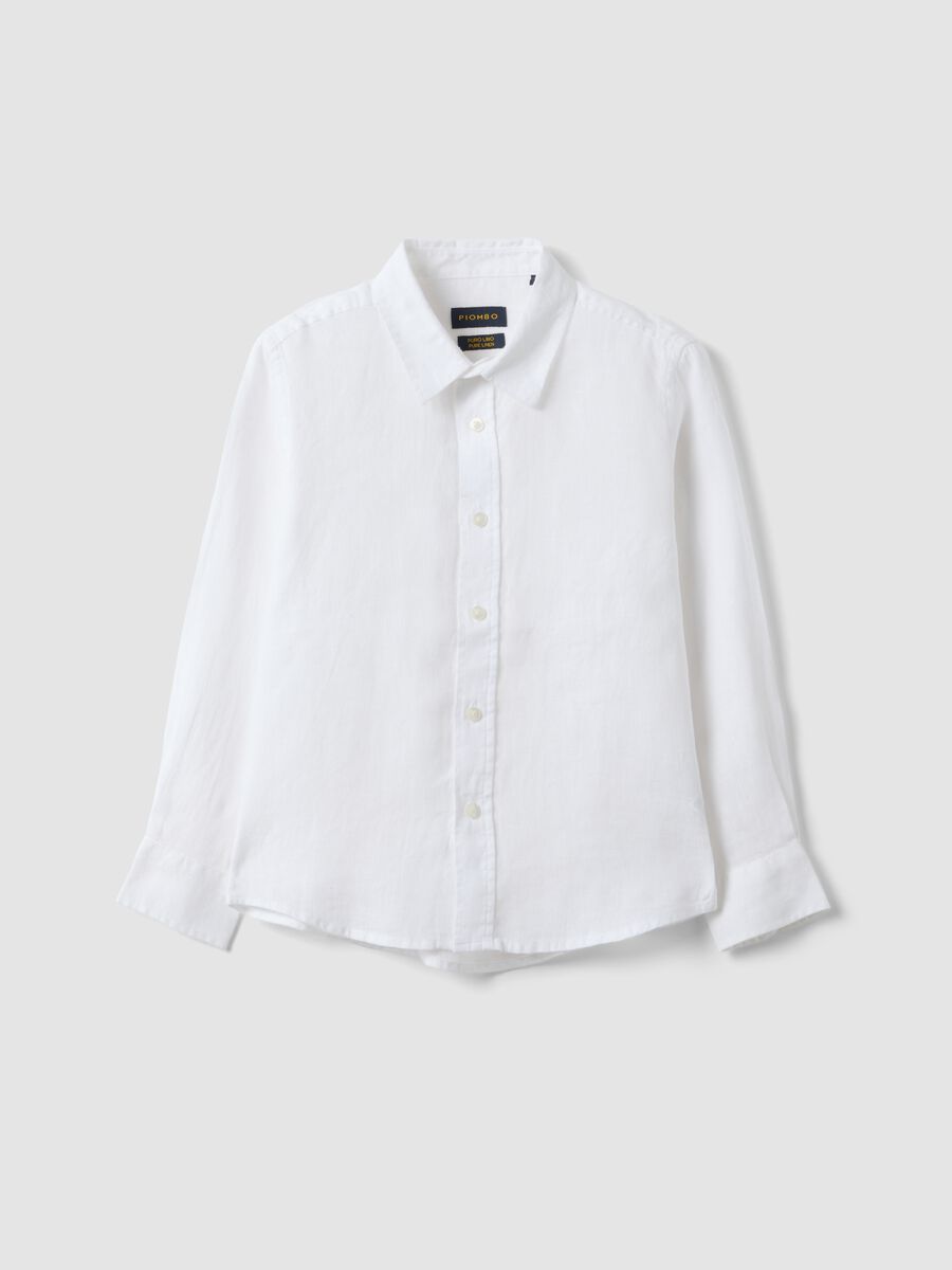 Kids&rsquo; White Pure Linen Oversized Shirt_0