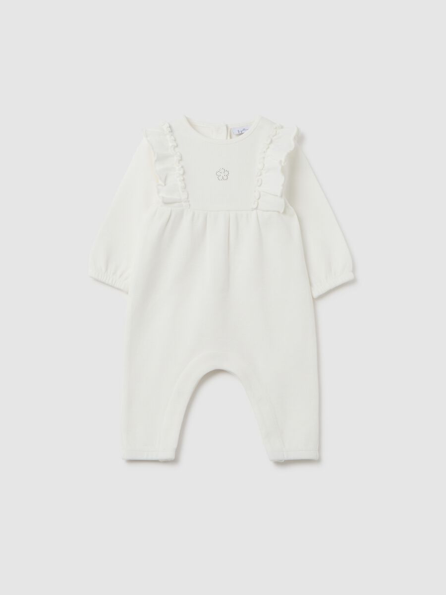 White pure cotton baby romper with zip_0