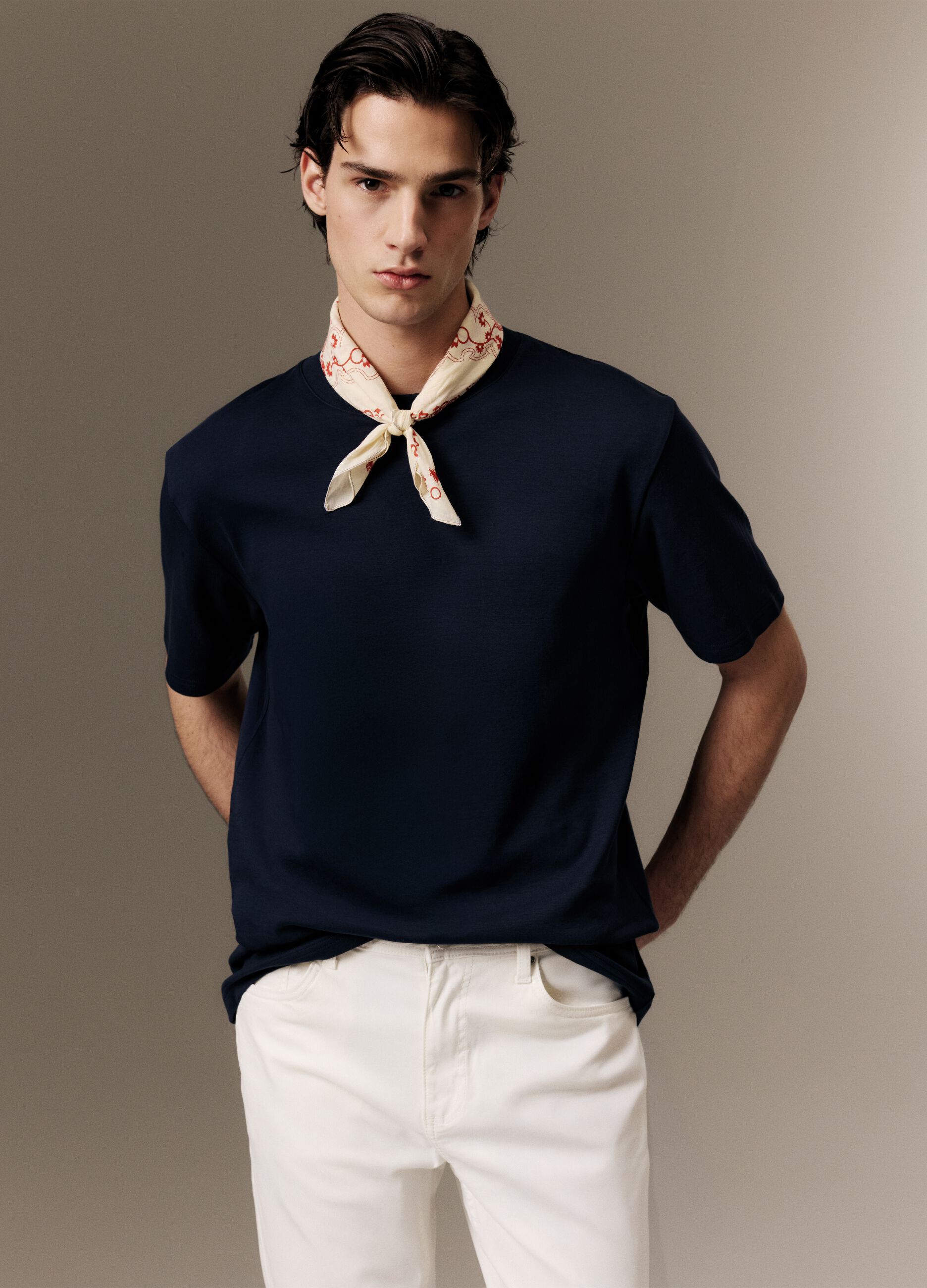 Blue pure cotton short sleeve relaxed fit T-shirt