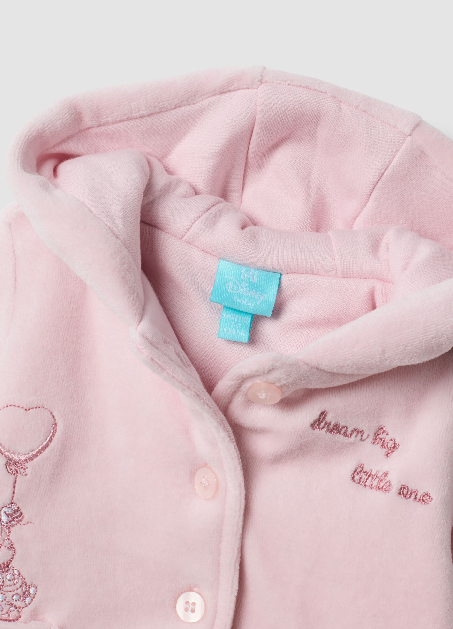 Chaqueta rosa con capucha en mezcla de algod&oacute;n org&aacute;nico con bordado de Minnie para beb&eacute; ni&ntilde;a
