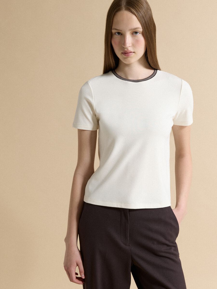 Beige stretch viscose crew-neck T-shirt_1