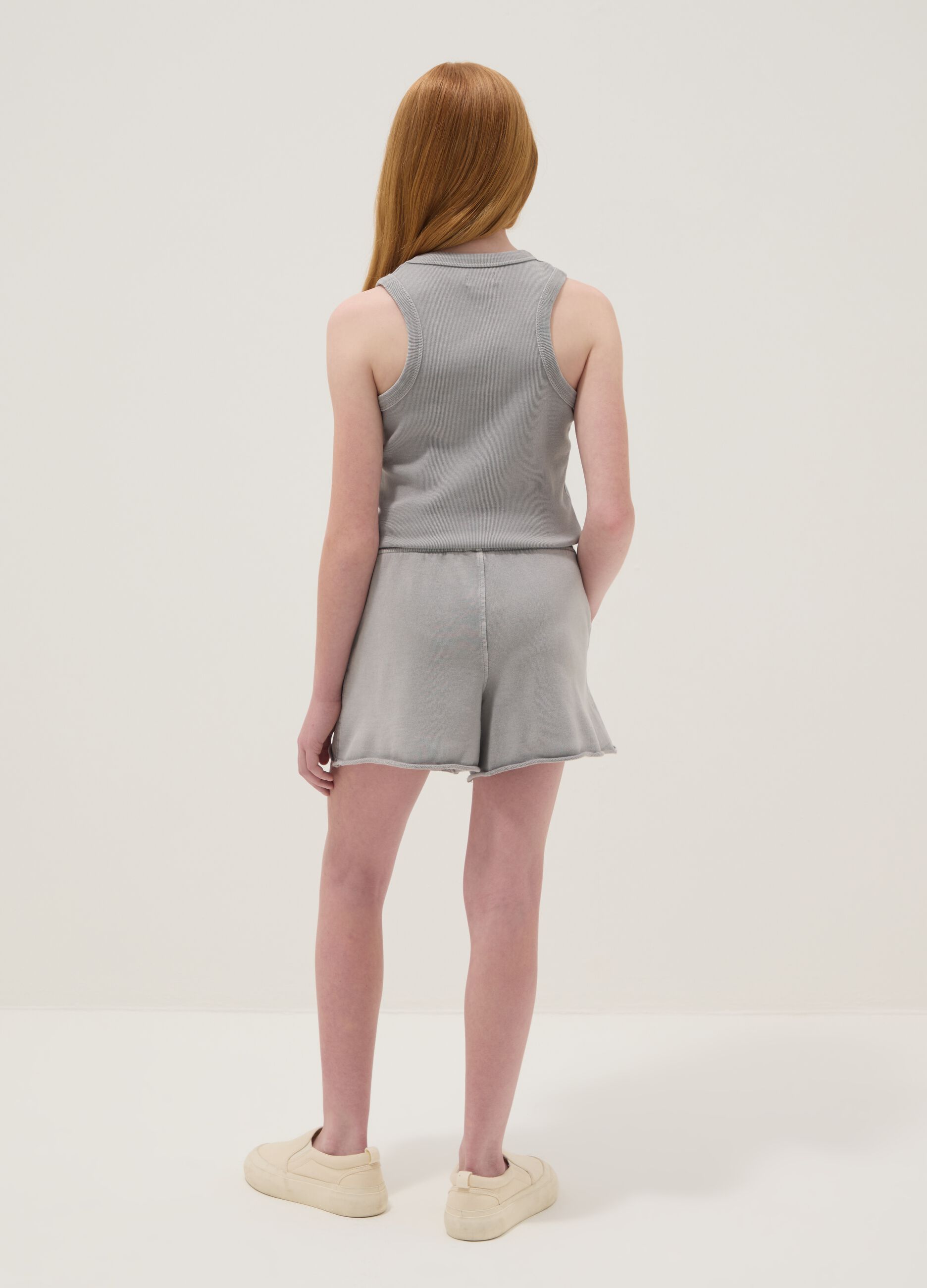 Grey pure cotton shorts with elasticated waistband