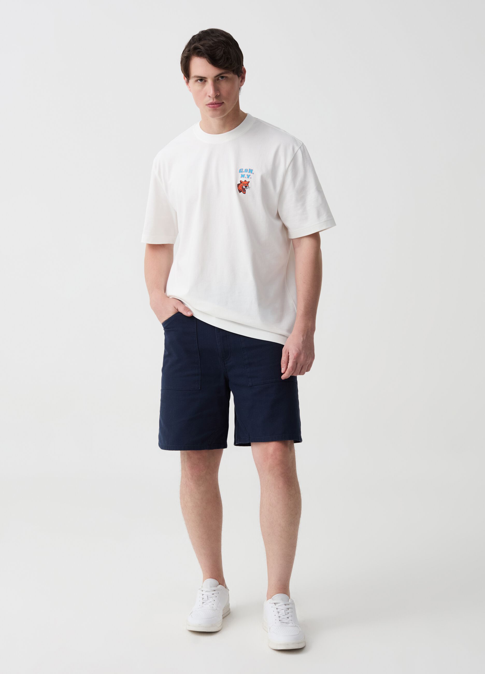 Stretch cotton dobby Bermuda shorts