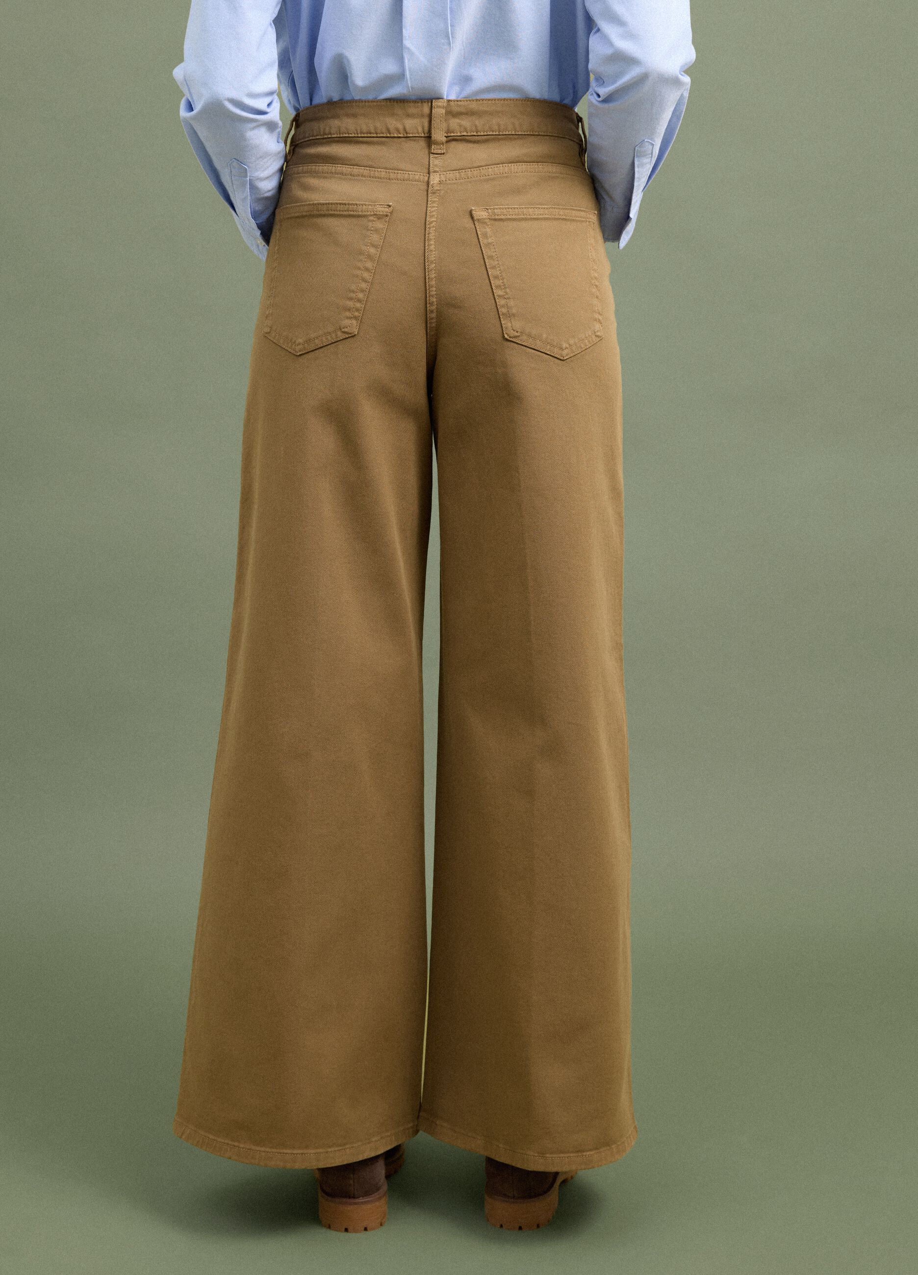 Brown stretch cotton wide-leg trousers