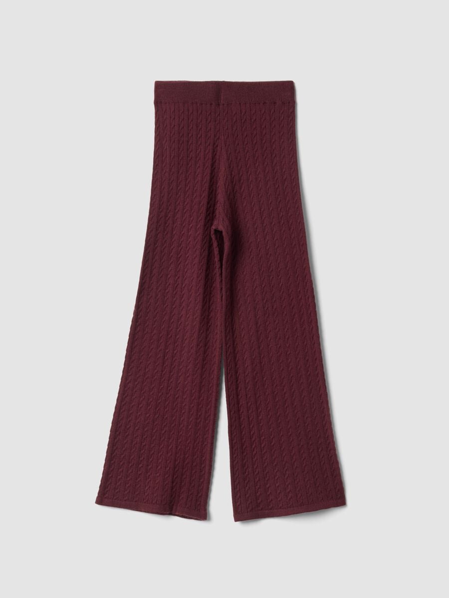 Plum purple flared leggings with cable-knit pattern_0