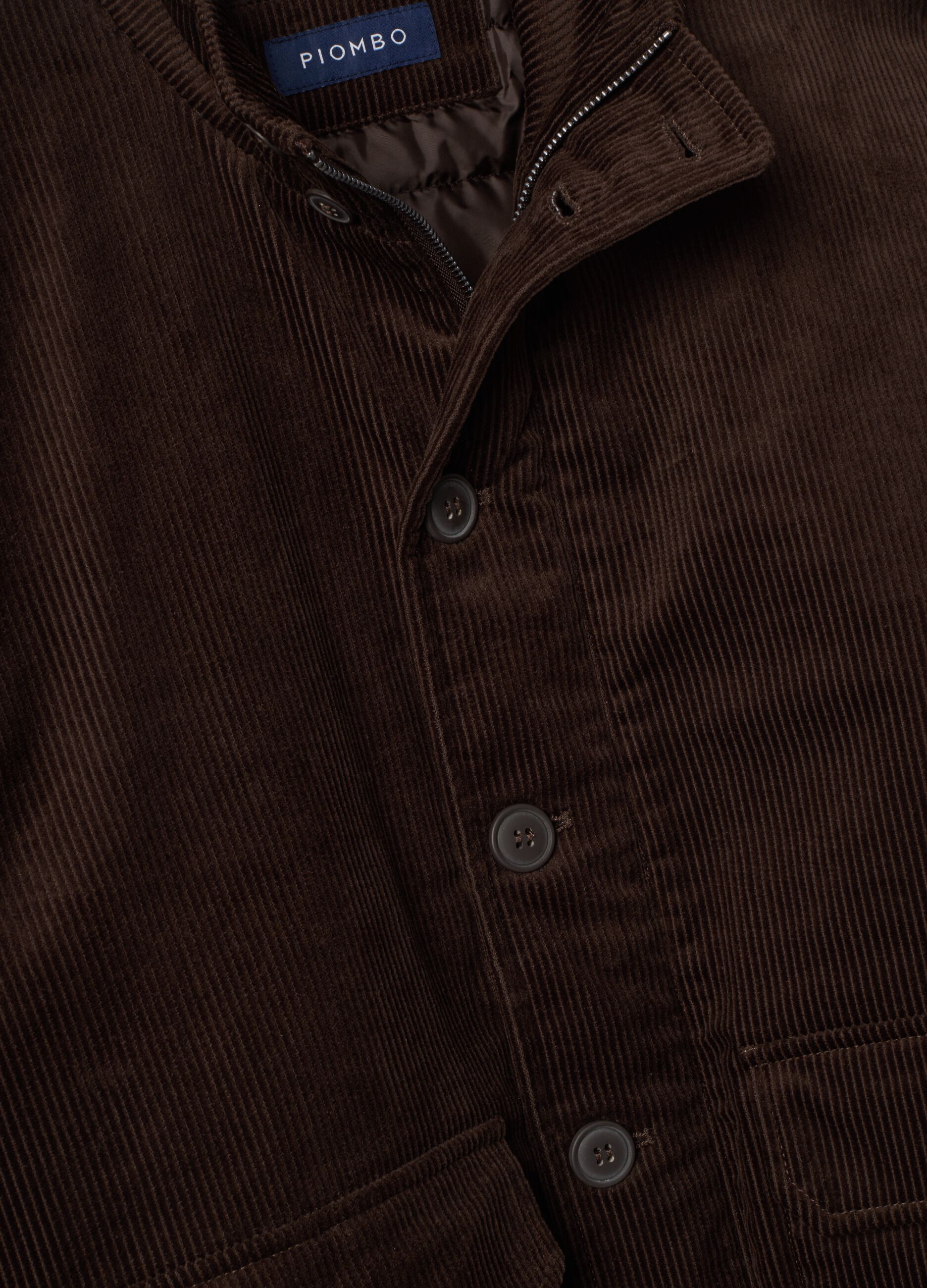 Bomber marrone in puro cotone imbottito regular fit a coste