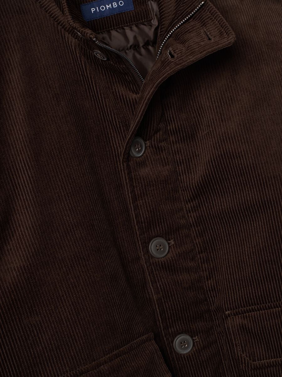 Bomber marrone in puro cotone imbottito regular fit a coste_1