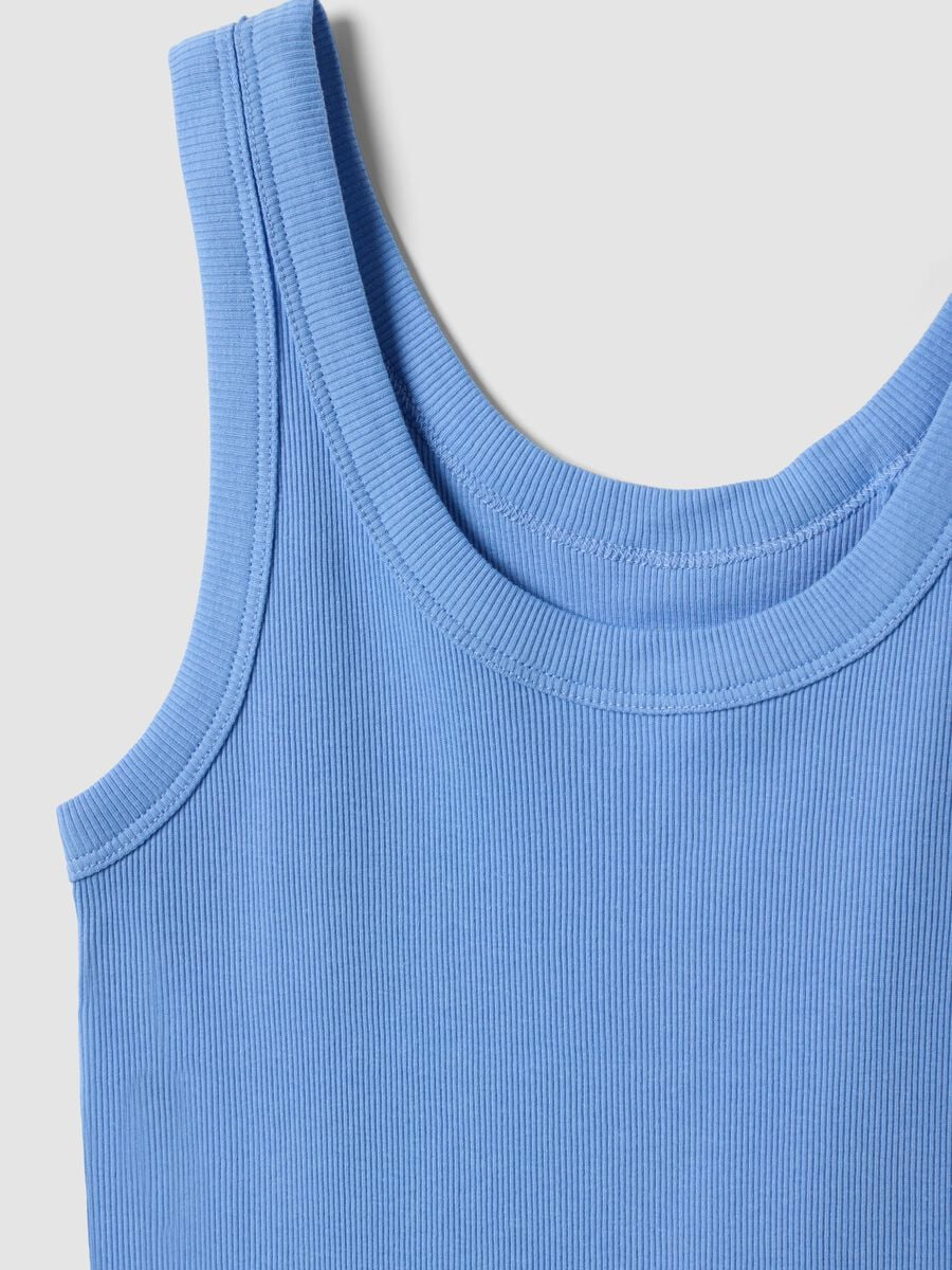 Light blue pure cotton ribbed regular-fit tank top_5