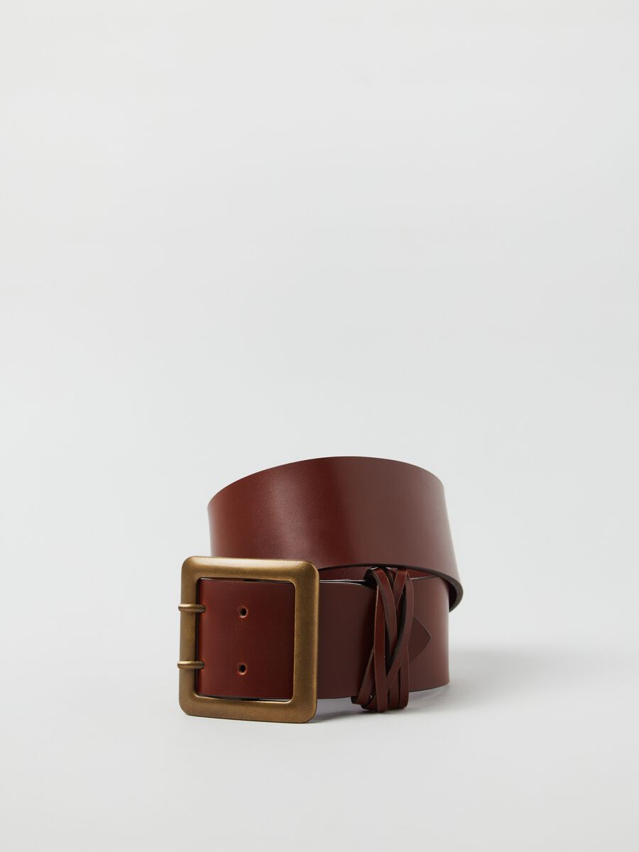 Wide leather belt with double prong buckle_2