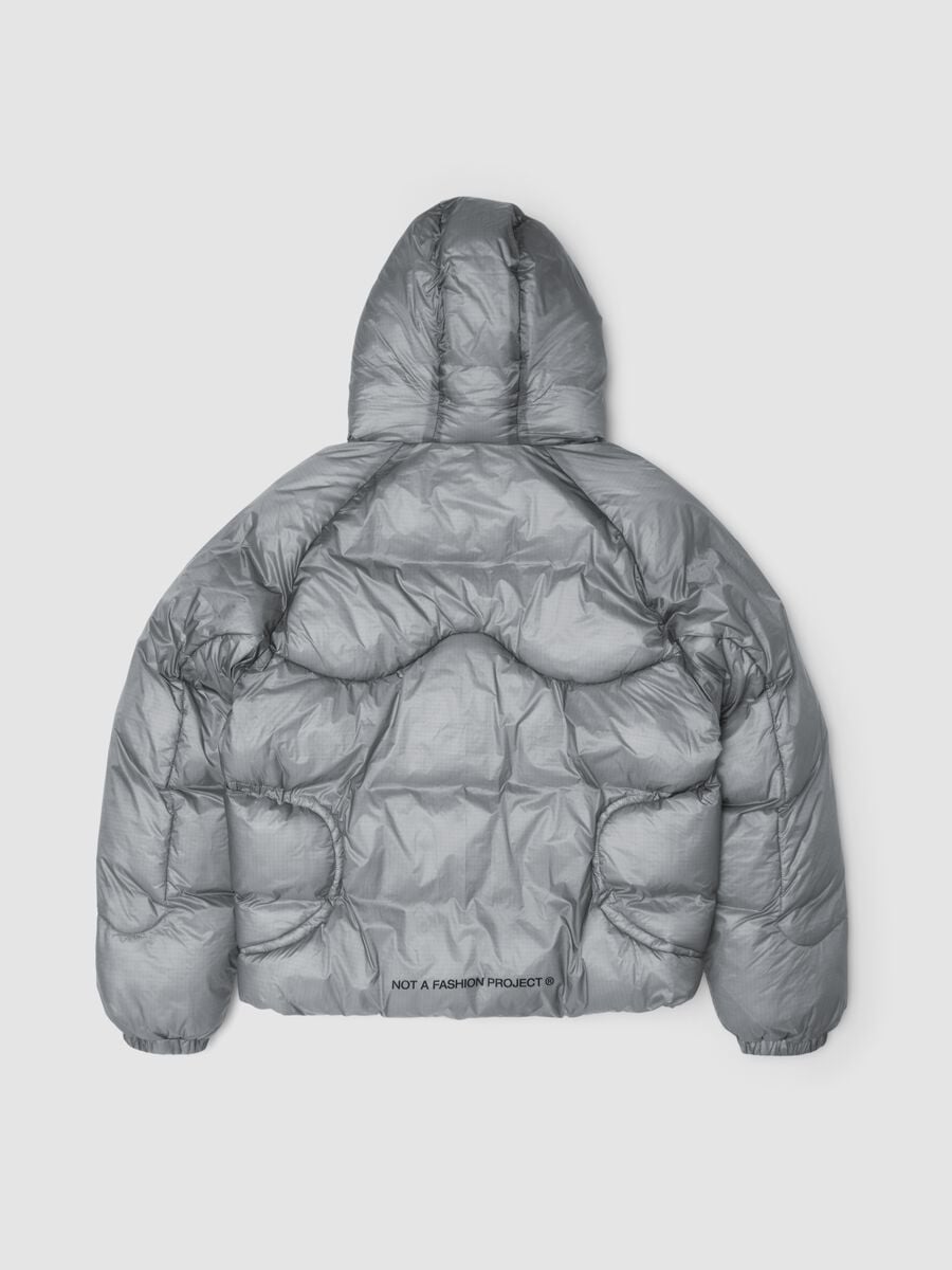 Nylon Ripstop Hooded Puffer Jacket in Grey_6