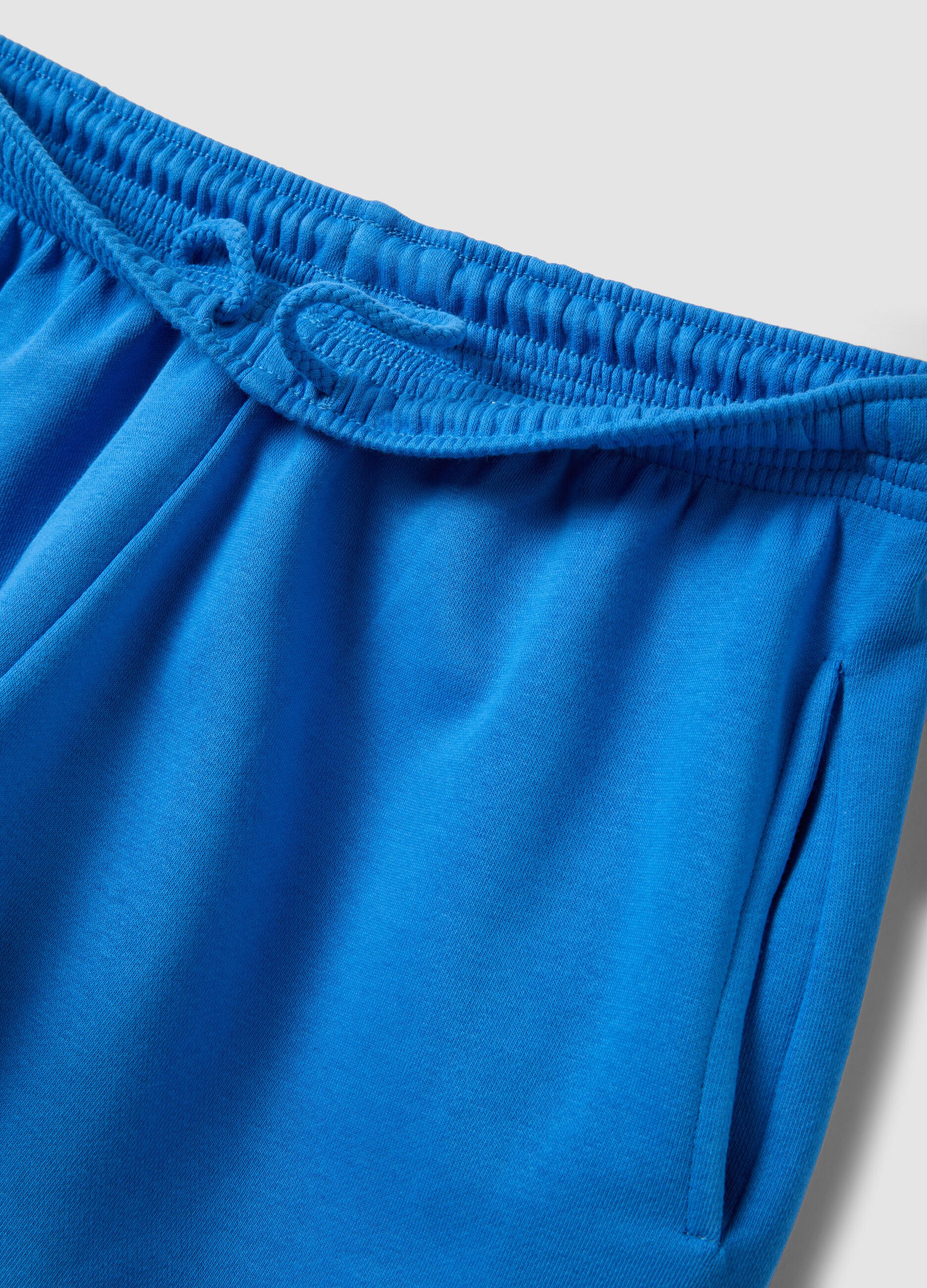 Blue cotton-blend shorts with elasticated waist
