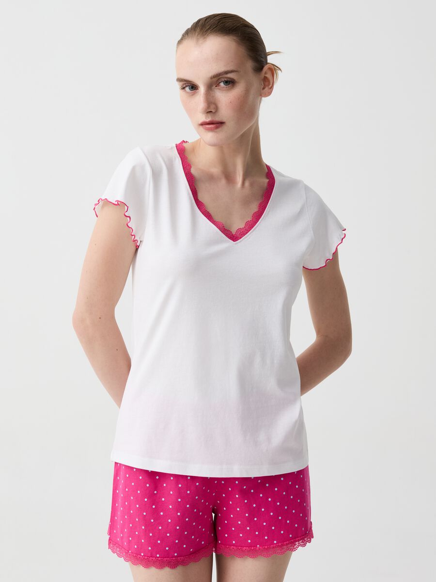 Polka dot pyjama shorts with lace_0