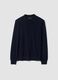 Navy pure merino wool polo jumper with polo collar_0