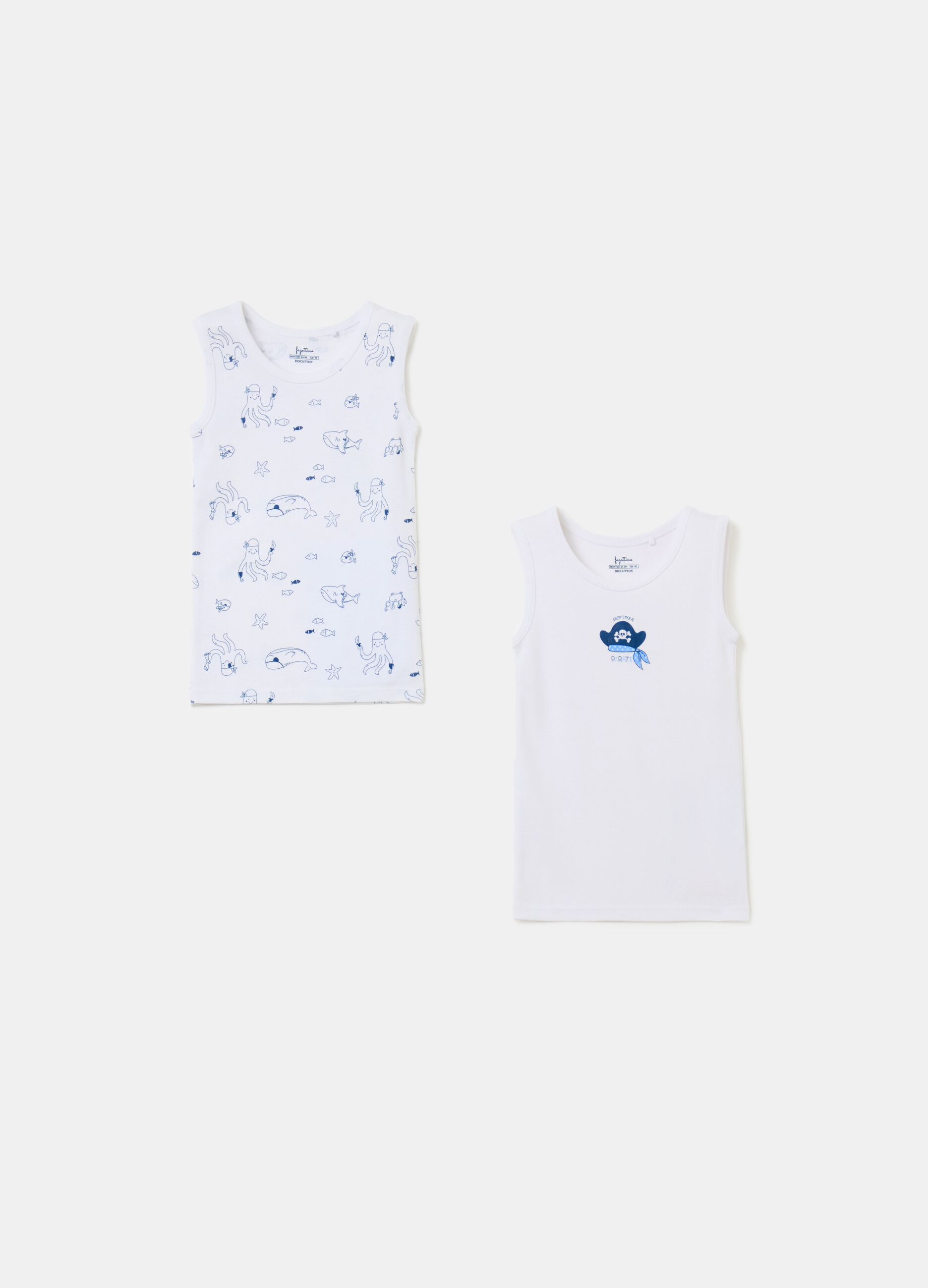 Two-pack organic cotton vests with print
