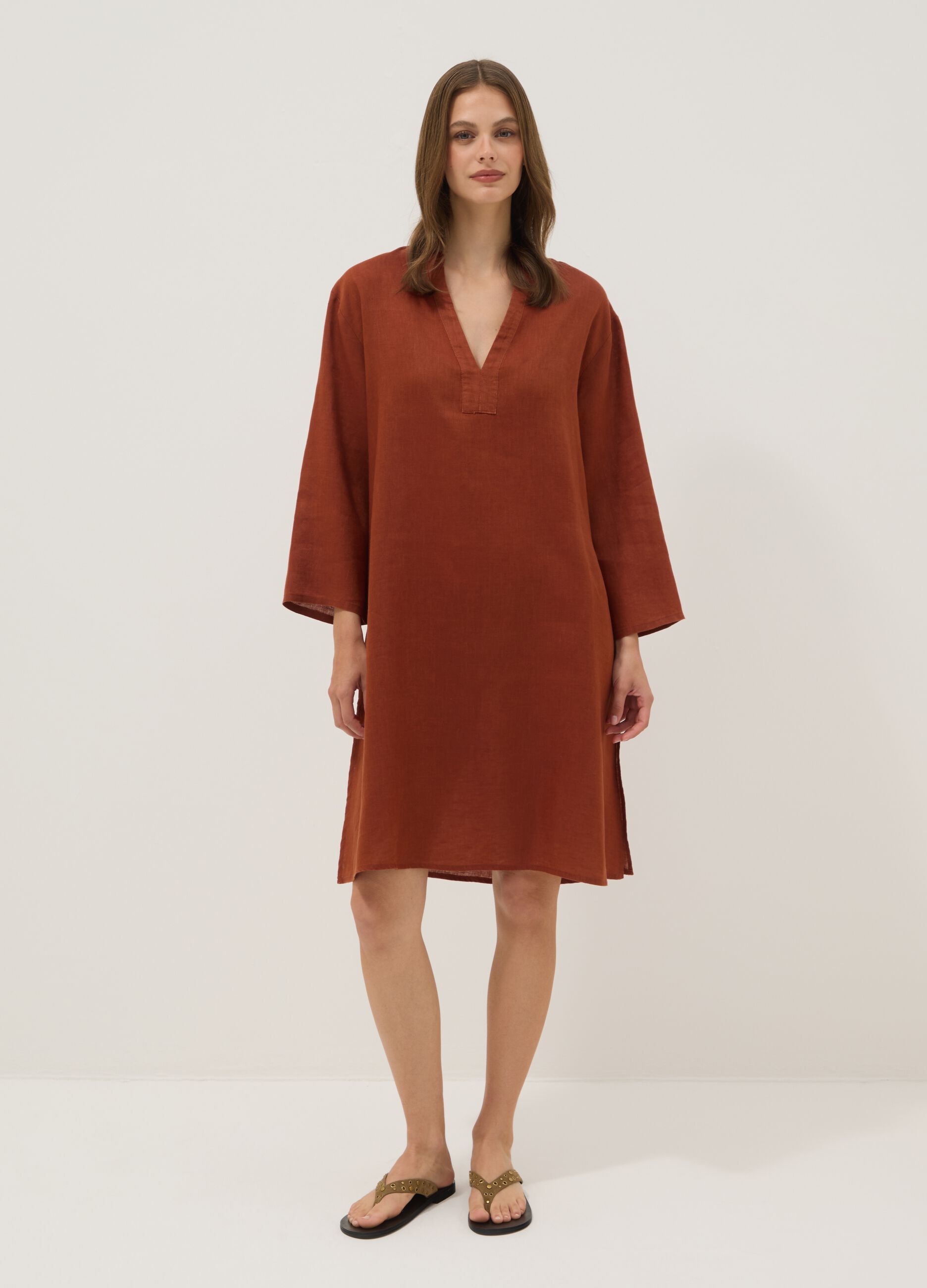 Brown pure linen kaftan
