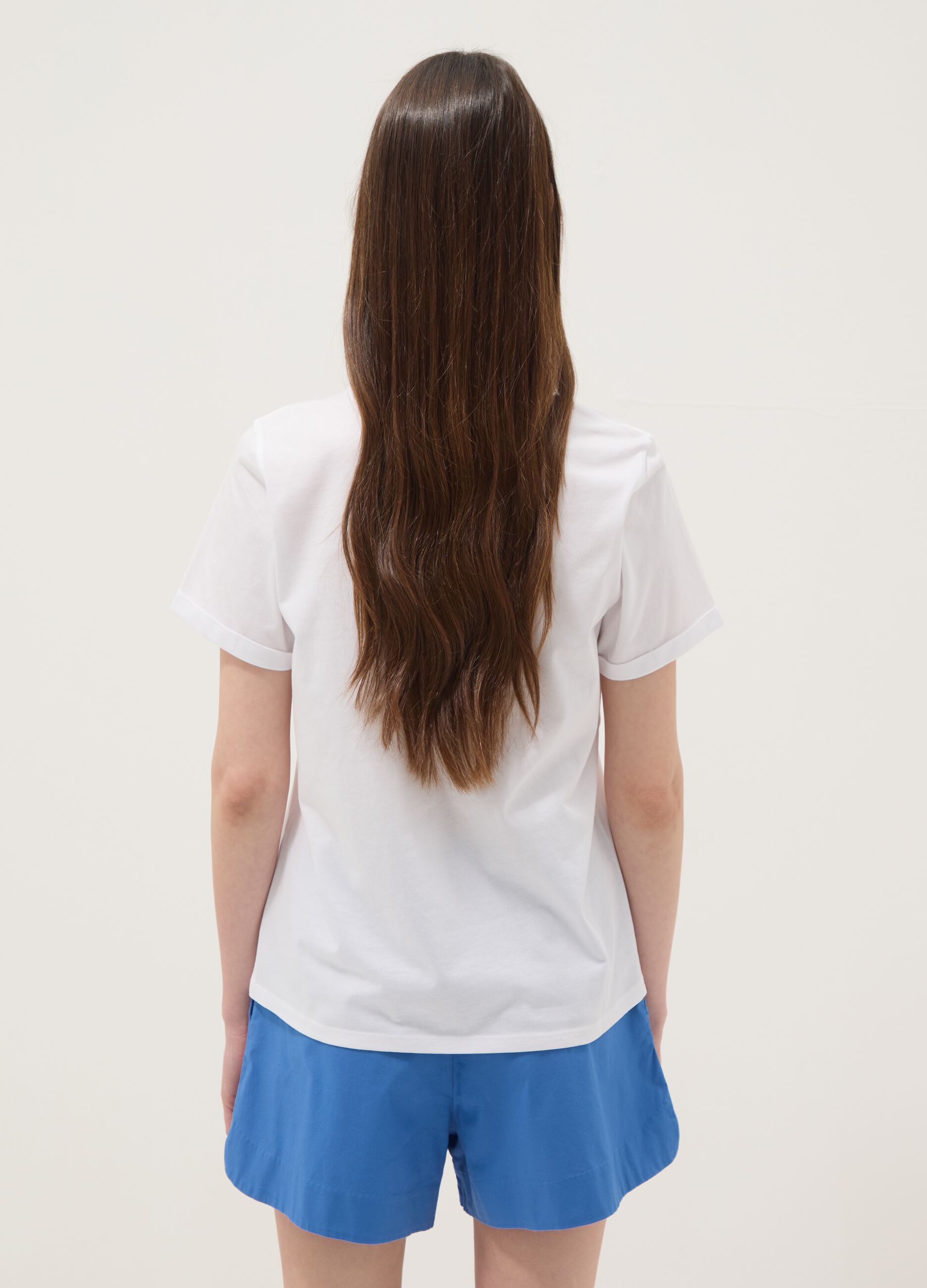 Wei&szlig;es T-Shirt aus reiner Baumwolle mit Frontprint, Regular Fit