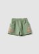 Green pure cotton shorts with floral embroidery for baby girl, regular fit_0