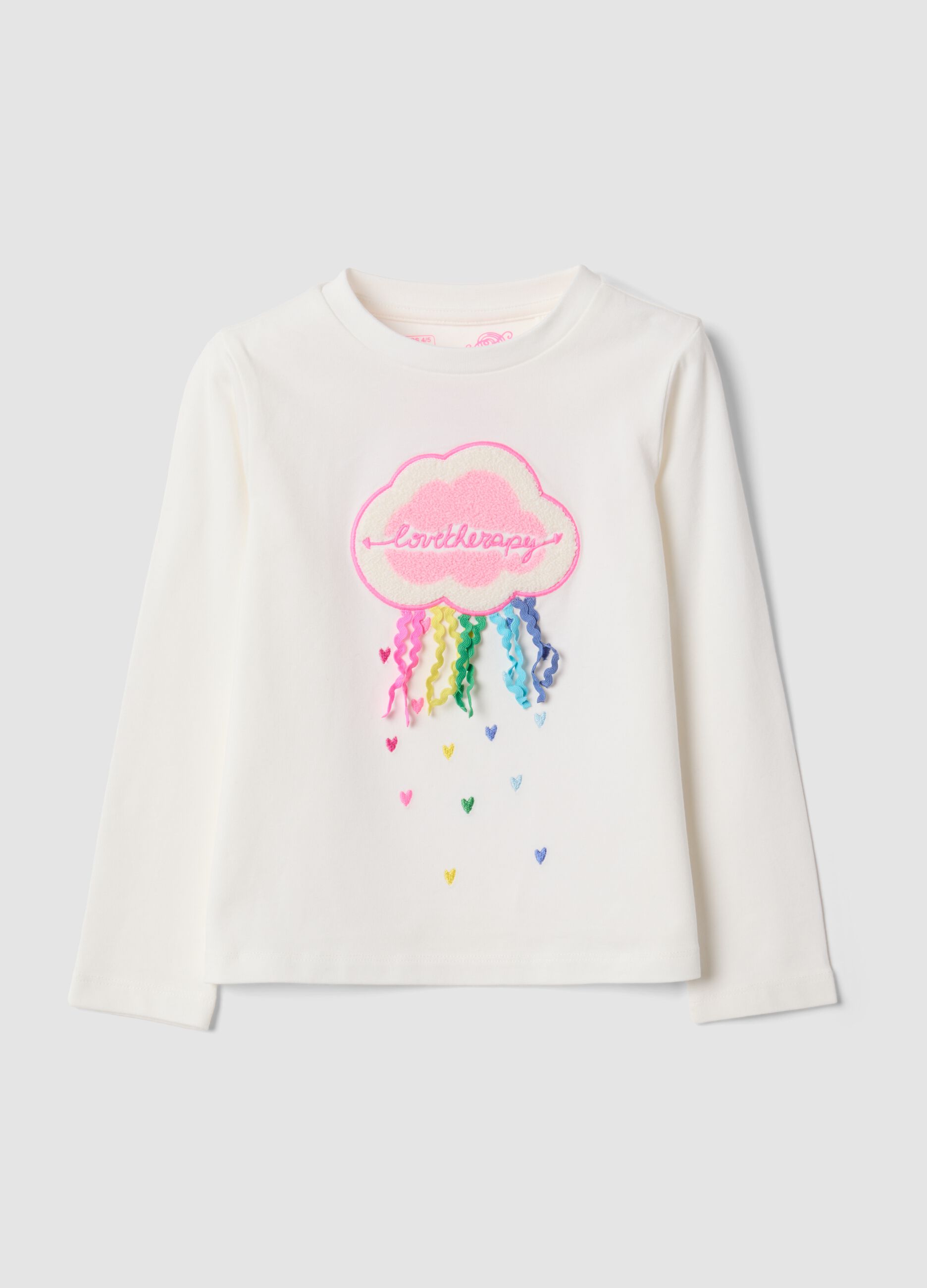 T-shirt bianca in cotone elasticizzato con girocollo