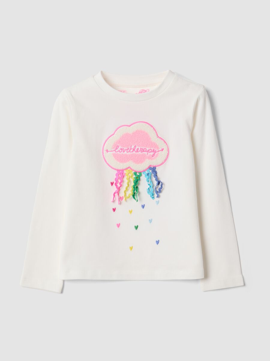 T-shirt bianca in cotone elasticizzato con girocollo_0