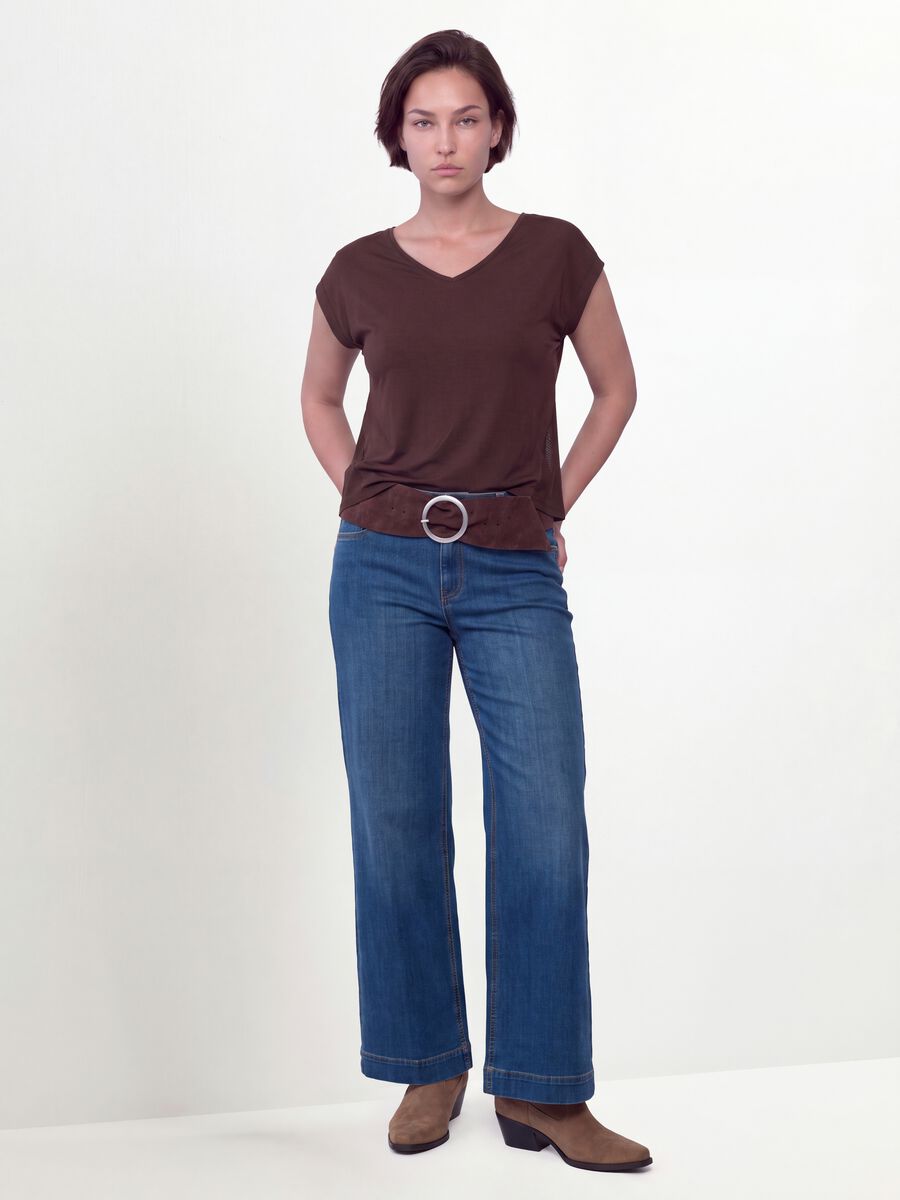 Brown pure viscose V-neck T-shirt, regular fit_1