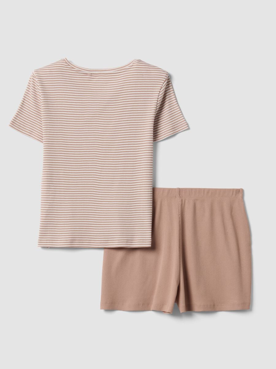 Multicolour pure organic cotton pyjamas with striped T-shirt and shorts_5