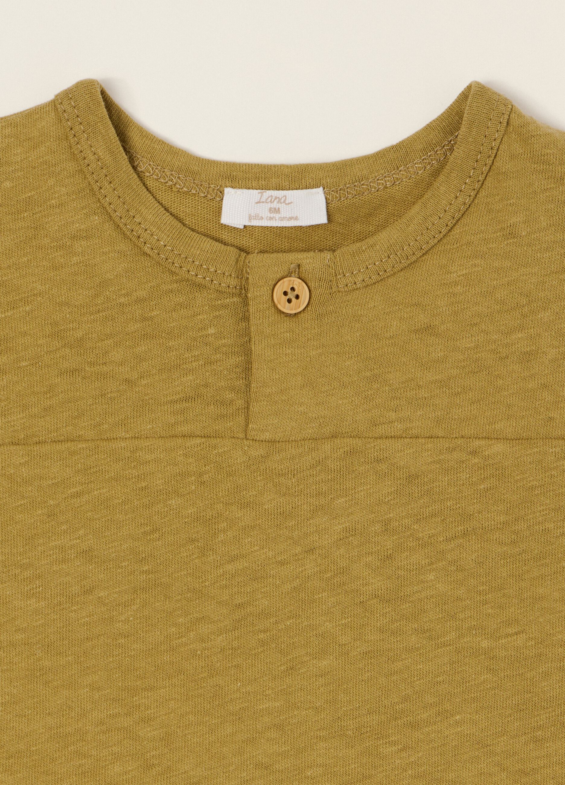 T-shirt b&eacute;b&eacute; vert en m&eacute;lange lin et coton, coupe regular